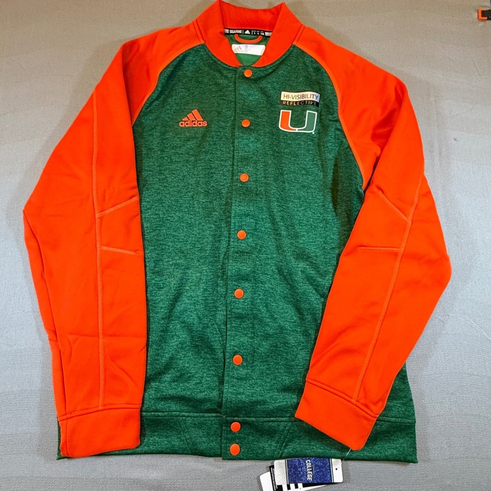 Adidas NCAA Miami Hurricanes Anthem Jacket Green Orange Mens Large NWT 2374
